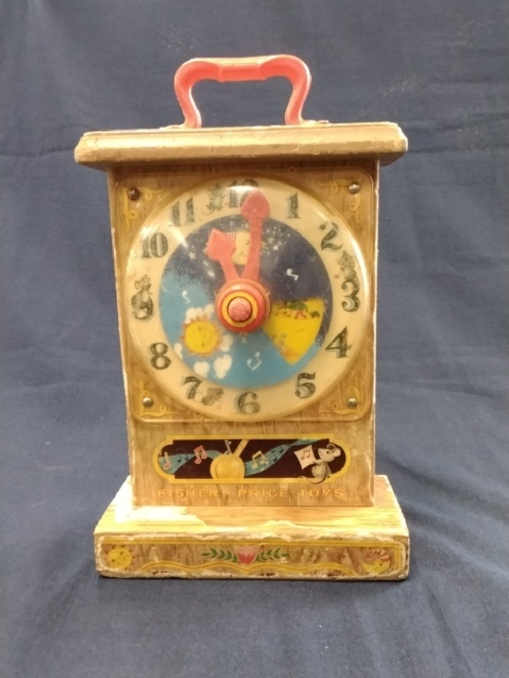 Fisher-Price Wooden Toy Clock with Pink Handle and Red/Pink Hands